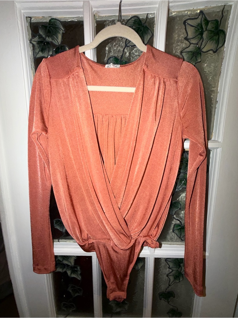 Free People Rust-Orange Long Sleeve Wrap Bodysuit